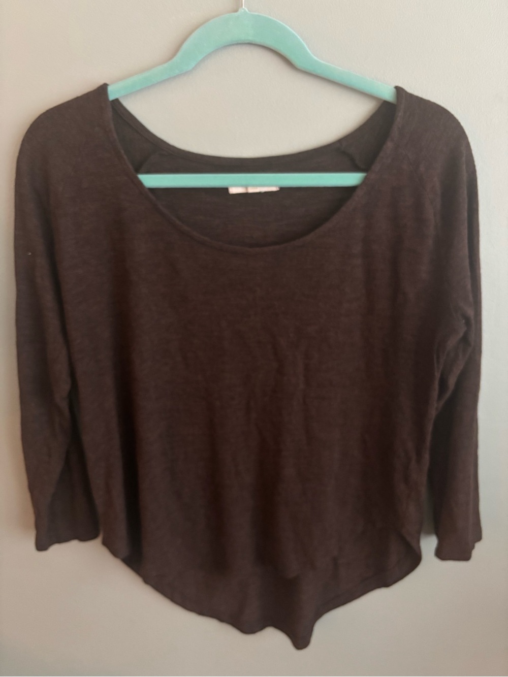 Madewell Brown Roster Long Sleeve Scoop Neck Tee High-Low Viscose Top Size Small